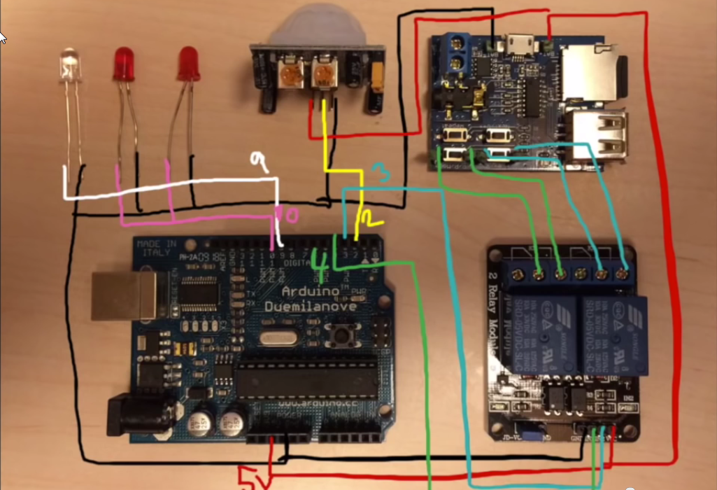 How to connect the MP3 module to the Arduino.
